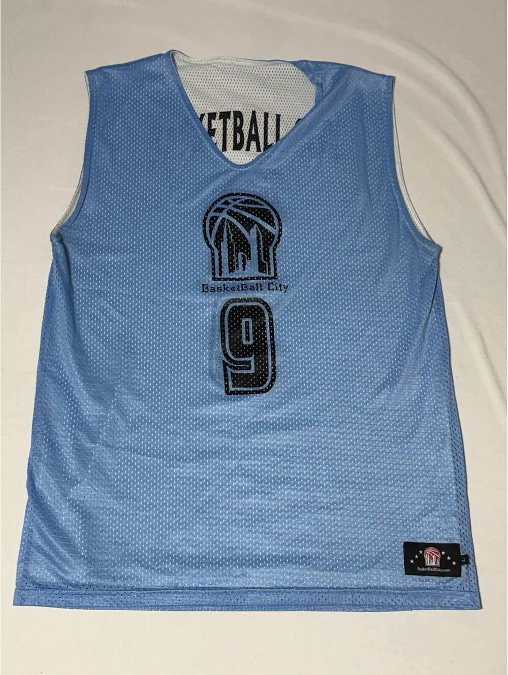 Basketball City Reversible Blue/white Jersey Or Pinnie #9 Men’s Size  Large